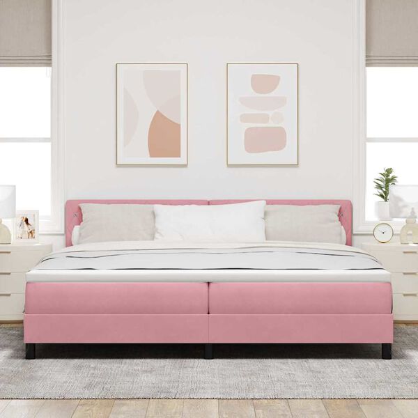 vidaXL Cama tipo Box Spring con colch&oacute;n Rosa 200 x 200 cm Terciopelo