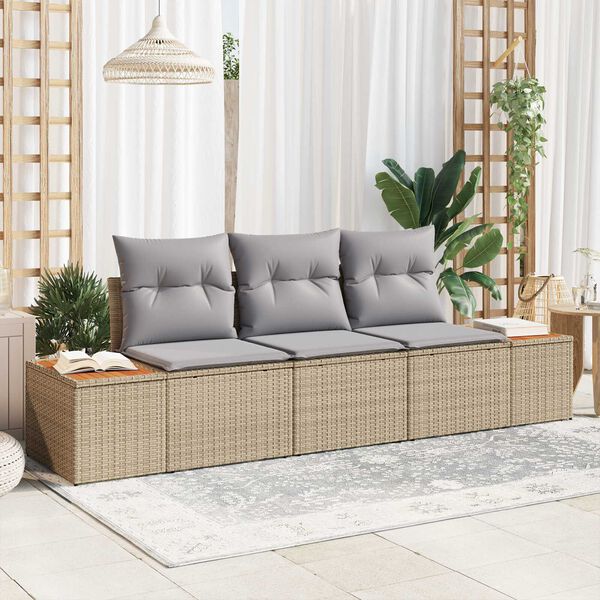 vidaXL Conjunto de sofá de jardín 3 pcs beige y gris claro Poliratán