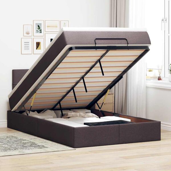 vidaXL Cama otomana con colch&oacute;n marr&oacute;n oscuro 120x200 cm tela
