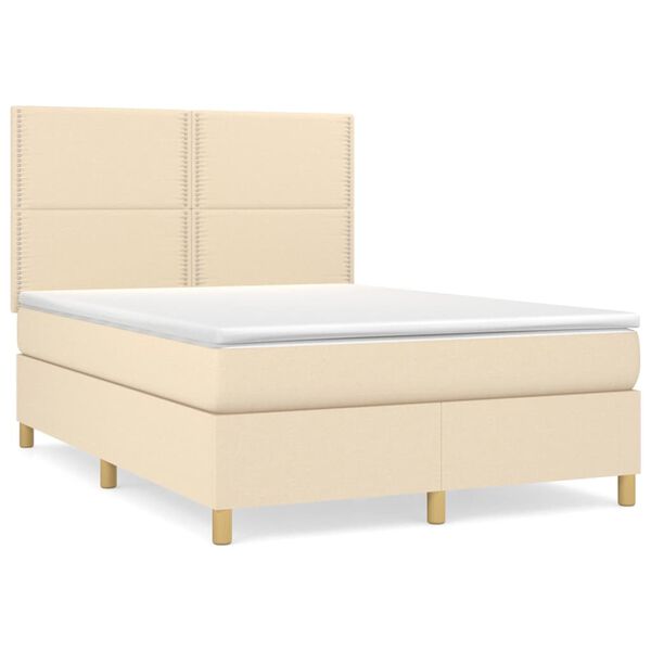 vidaXL Cama box spring con colch&oacute;n tela color crema 140x200 cm