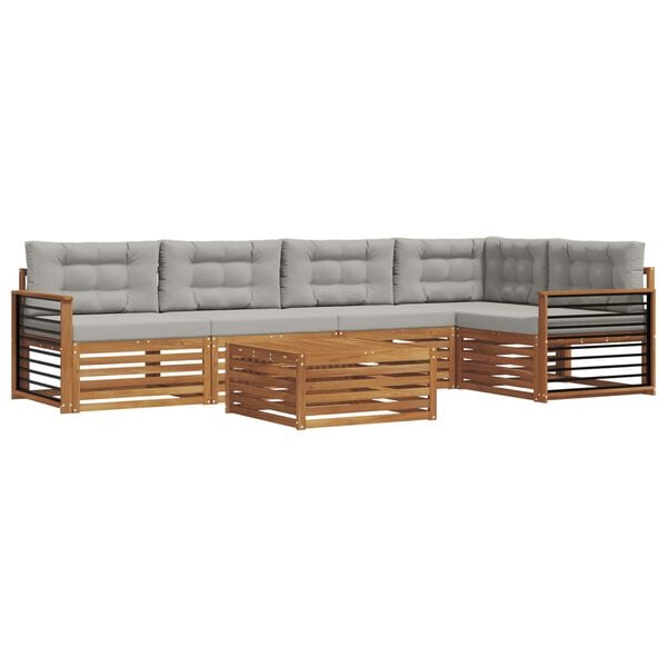 vidaXL Conjunto de sof&aacute;s de exterior 6 pcs Gris Natural y Claro