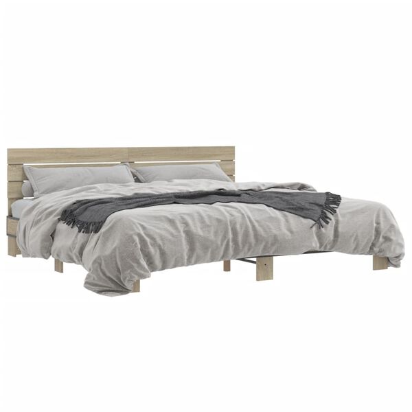 vidaXL Estructura cama madera ingenier&iacute;a metal roble Sonoma 200x200 cm