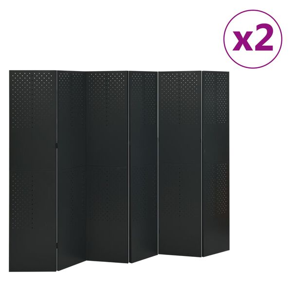vidaXL Biombos divisores de 6 paneles 2 uds negro acero 240x180 cm