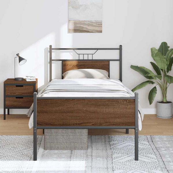 vidaXL Estructura de cama sin colch&oacute;n madera marr&oacute;n roble 90x190 cm