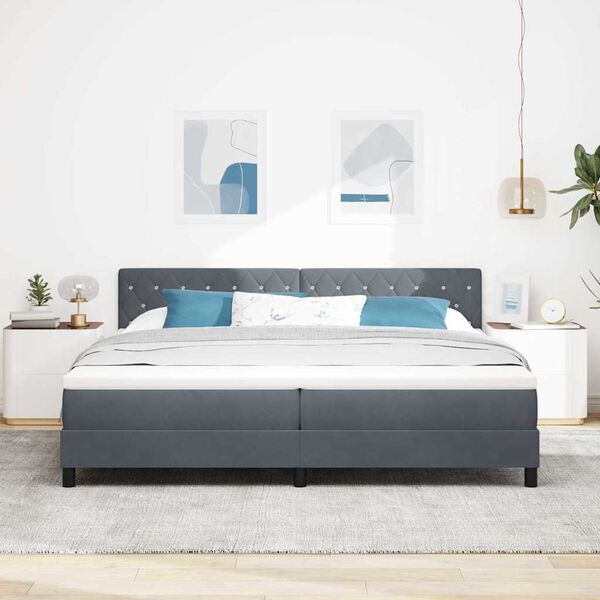 vidaXL Cama Box Spring LED con LED Gris oscuro 200 x 200 cm Terciopelo