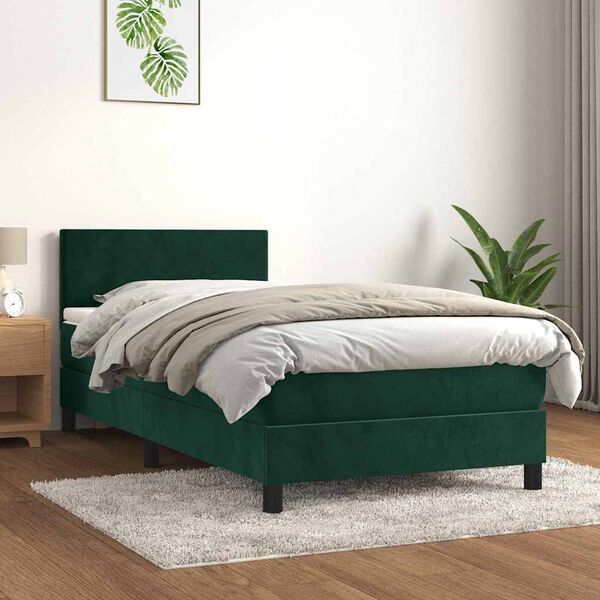 vidaXL Cama box spring con colch&oacute;n terciopelo verde oscuro 90x190 cm