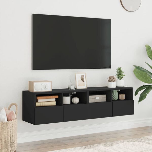 vidaXL Muebles de TV de pared 2 uds madera ingenier&iacute;a negro 60x30x30cm