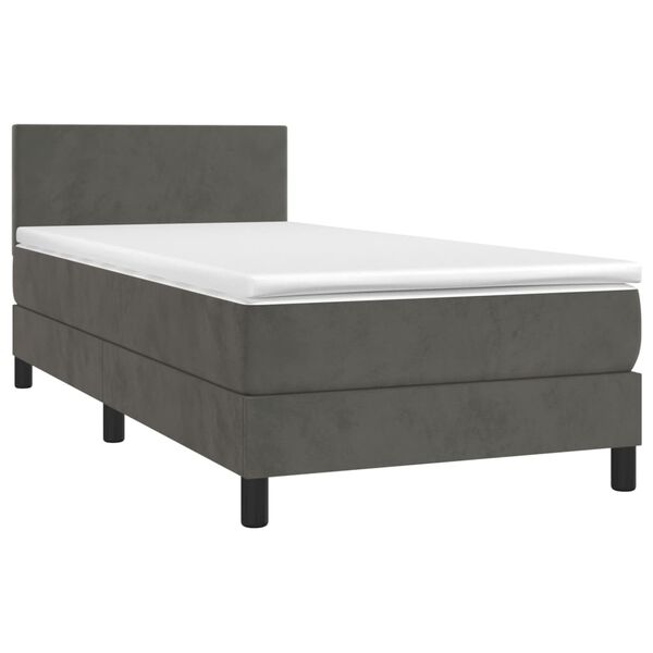 vidaXL Cama box spring colch&oacute;n y LED terciopelo gris oscuro 100x200 cm