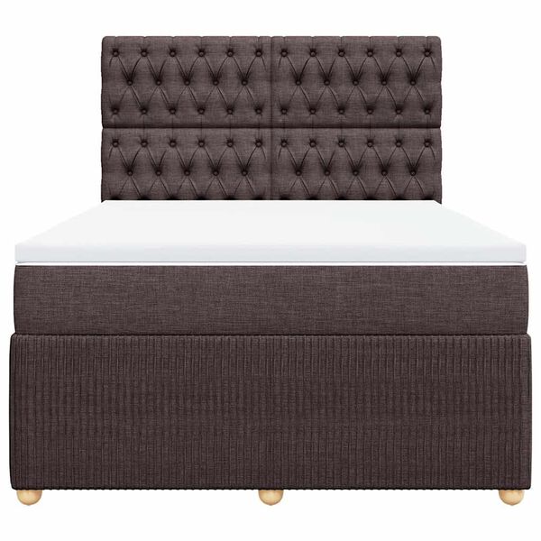 vidaXL Cama box spring con colch&oacute;n tela marr&oacute;n oscuro 140x190 cm