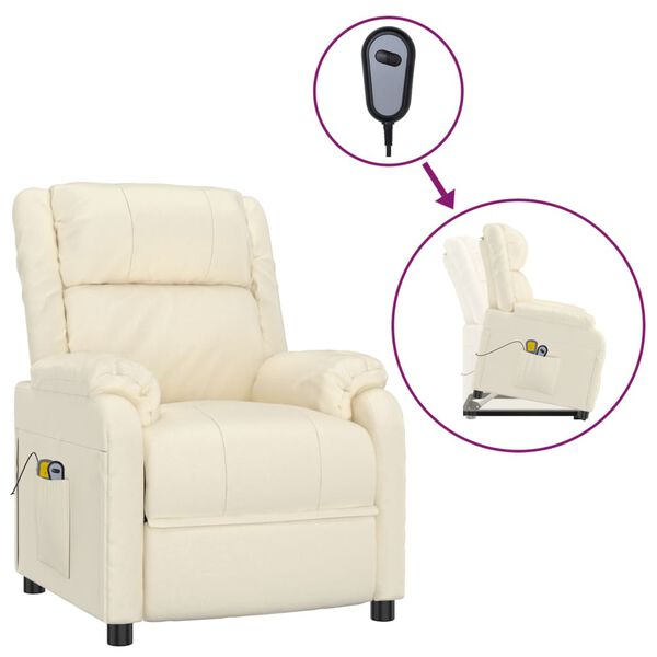 vidaXL Sillón de masaje elevable cuero sintético crema