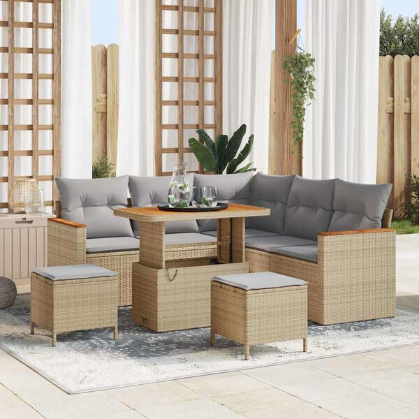 vidaXL Conjunto de sof&aacute;s de jard&iacute;n 8 pcs Beige rat&aacute;n sint&eacute;tico