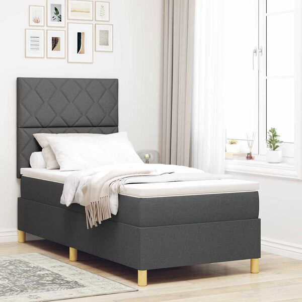 vidaXL Cama tipo Box Spring con colch&oacute;n Gris oscuro 90 x 200 cm tela