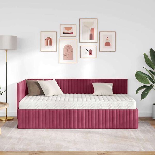 vidaXL Estructura de Cama Esquina con Colch&oacute;n 2 pcs Verde Terciopelo