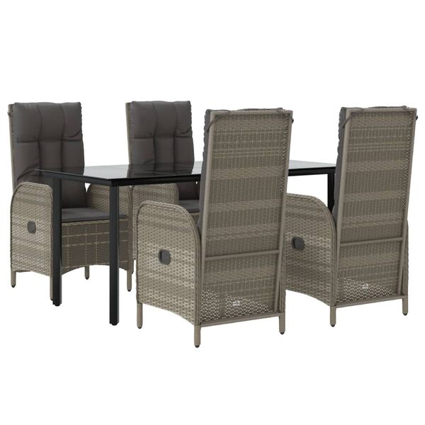 vidaXL Set comedor jardín 5 pzas y cojines ratán sintético negro gris