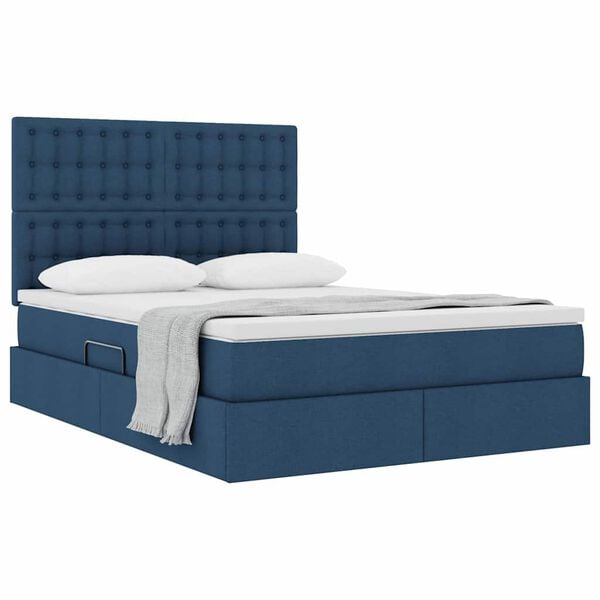 vidaXL Cama con almacenamiento y colch&oacute;n Azul 140 x 190 cm Poli&eacute;ster
