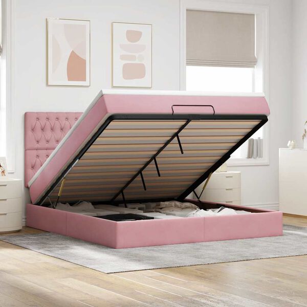 vidaXL Estructura de cama otomana colchones terciopelo rosa 180x200cm