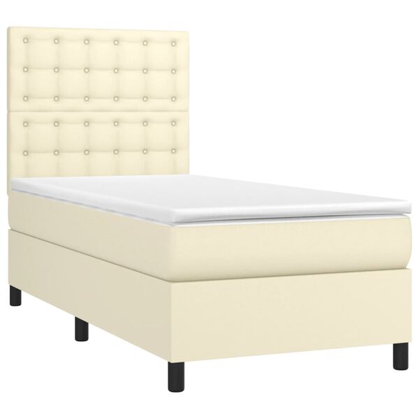vidaXL Cama box spring con colch&oacute;n cuero sint&eacute;tico crema 90x190 cm