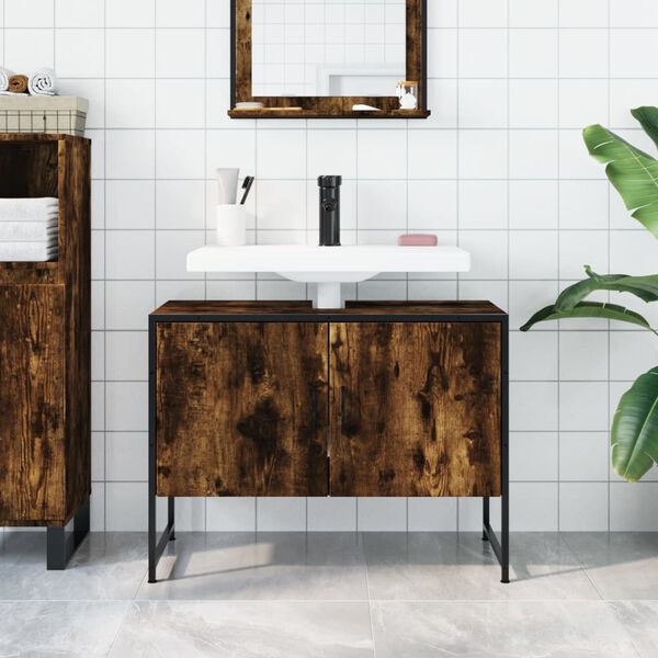 vidaXL Armario lavabo ba&ntilde;o madera ingenier&iacute;a roble ahumado 80x33x60 cm