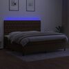 vidaXL Cama box spring colch&oacute;n luces LED tela marr&oacute;n oscuro 200x200 cm