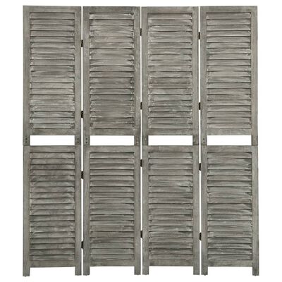 vidaXL Biombo de 4 paneles de madera maciza gris 143x166 cm
