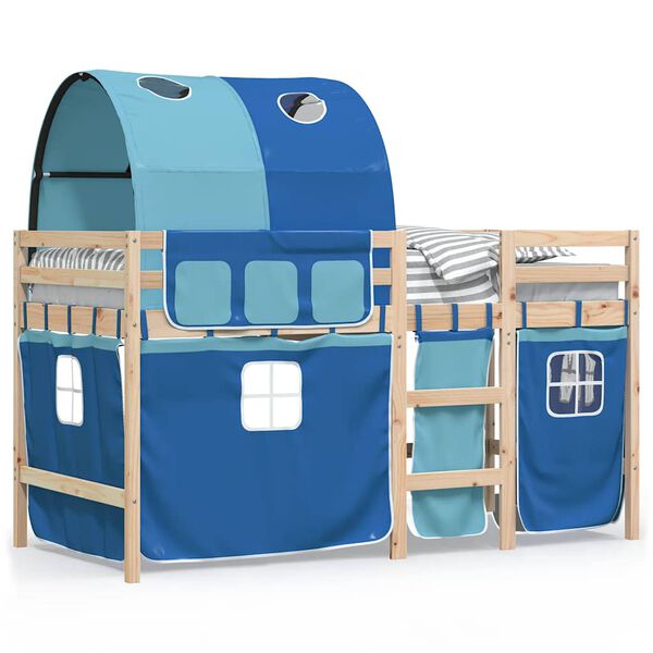 vidaXL Cama alta para ni&ntilde;os con t&uacute;nel madera pino azul 90x190 cm