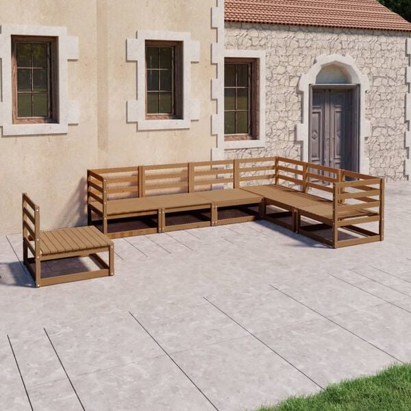 vidaXL Muebles de jardín 7 piezas marrón miel madera maciza de pino