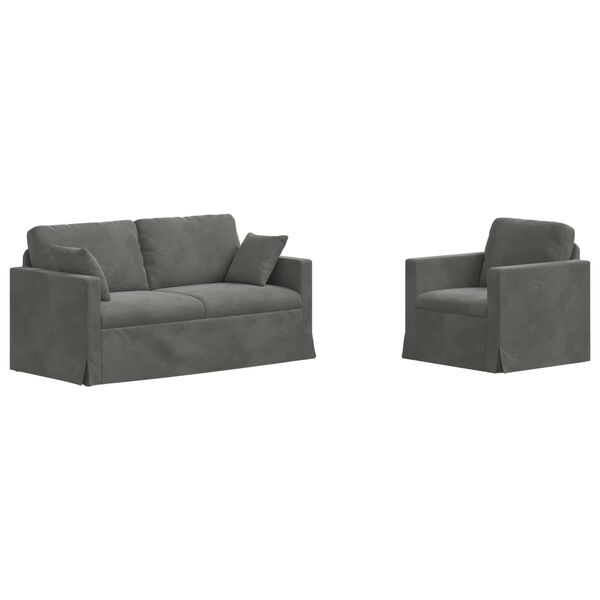 vidaXL Juego de Sof&aacute; 2 pcs Gris oscuro 158 x 78 x 80 cm Terciopelo