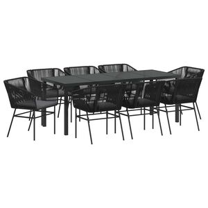 vidaXL Conjunto de Comedor de Jard&iacute;n 9 pcs Negro Polirat&aacute;n