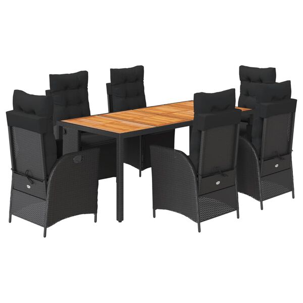 vidaXL Set de comedor de jard&iacute;n 7 pzas y cojines rat&aacute;n sint&eacute;tico negro