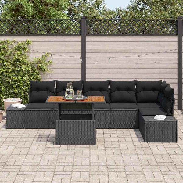 vidaXL Conjunto de Comedor de Jard&iacute;n con coj&iacute;n 7 pcs Negro y Marr&oacute;n