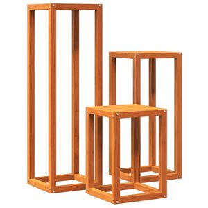 vidaXL Soportes para plantas 3 piezas madera maciza pino marr&oacute;n cera