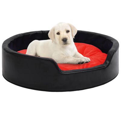 vidaXL Cama para perros felpa y cuero sintético negro rojo 99x89x21 cm