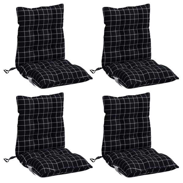 vidaXL Cojines de silla respaldo bajo 4 uds tela Oxford cuadros negro
