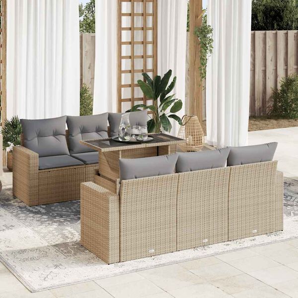 vidaXL Set sof&aacute;s de jard&iacute;n 7 piezas y cojines rat&aacute;n sint&eacute;tico beige