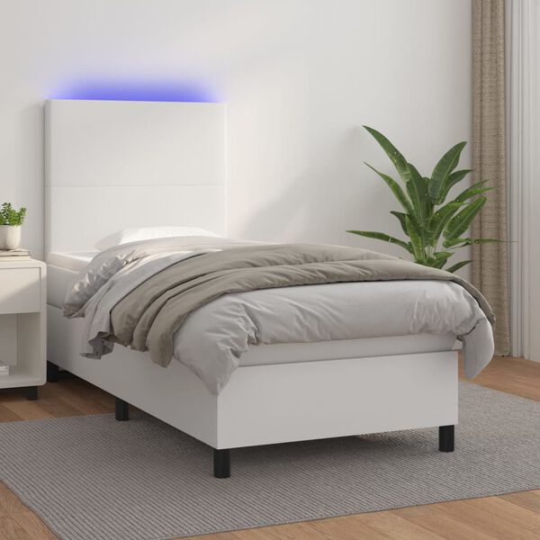 vidaXL Cama box spring y colchón LED cuero sintético blanco 80x200 cm