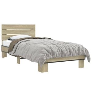 vidaXL Estructura cama madera ingenier&iacute;a metal roble Sonoma 90x200 cm