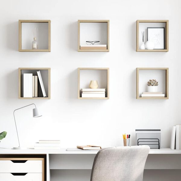 vidaXL Estantes cubo de pared 6 unidades roble Sonoma 26x15x26 cm
