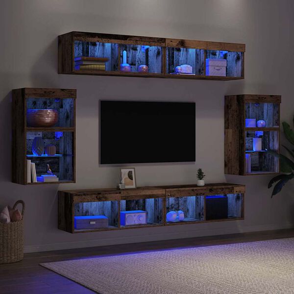 vidaXL Conjunto de mueble de TV Montaje en la pared 8 pcs Madera vieja