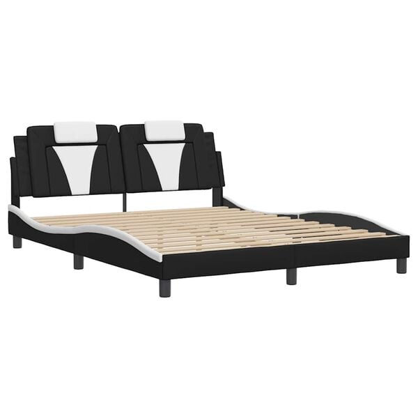 vidaXL Estructura de cama Viana sin colch&oacute;n cuero sint&eacute;tico negro blanco 160x200cm