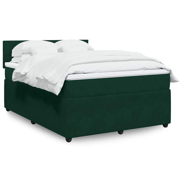 vidaXL Cama box spring con colch&oacute;n terciopelo verde oscuro 140x200 cm