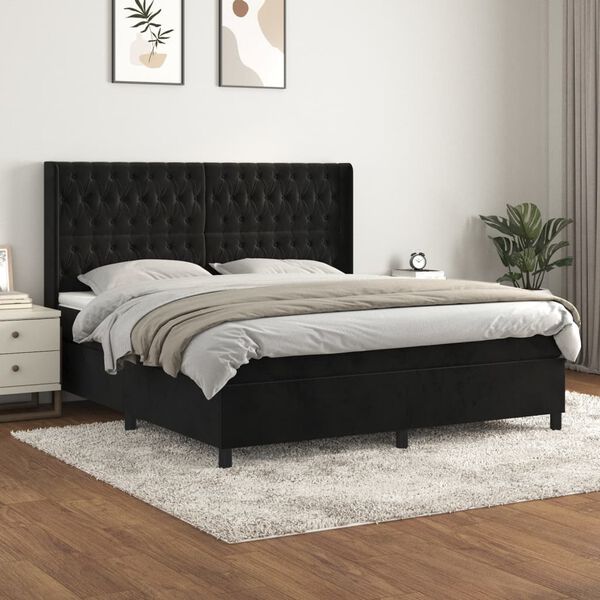 vidaXL Cama box spring con colch&oacute;n terciopelo negro 180x200 cm