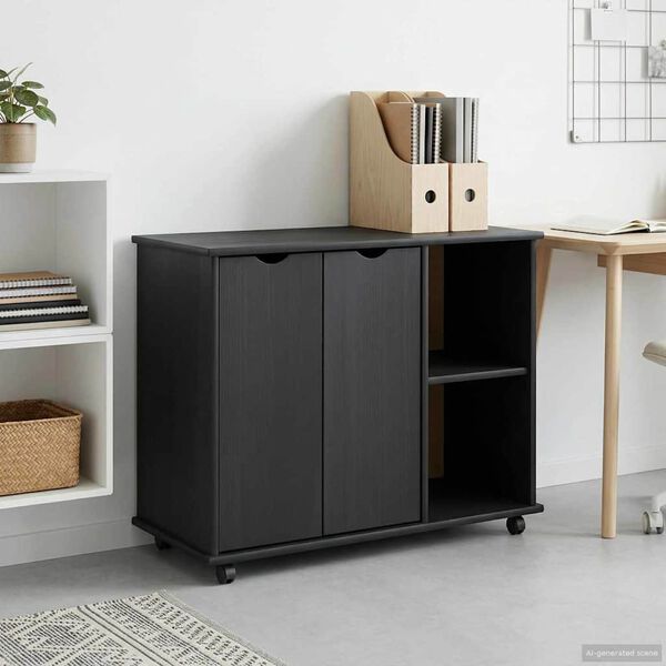 vidaXL Gabinete rodante Gris 100 x 39 x 65,5 cm Madera de Pino Macizo