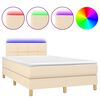 vidaXL Cama box spring con colch&oacute;n y LED tela crema 120x200 cm