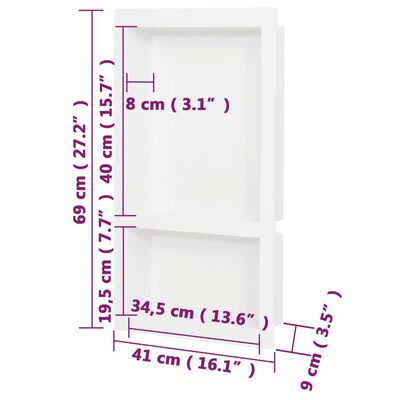 vidaXL Hornacina de ducha 2 compartimentos blanco brillo 41x51x10 cm