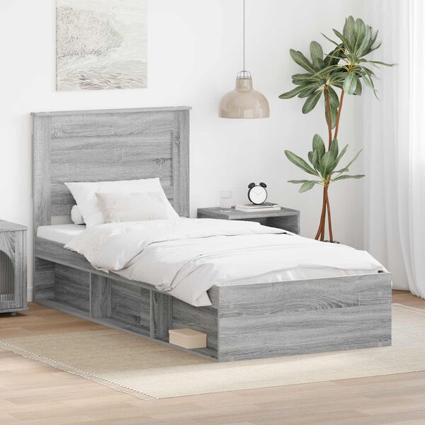 vidaXL Estructura de cama con cabecera Gris Sonoma 90 x 200 cm