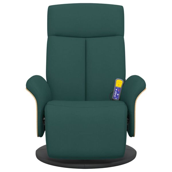 vidaXL Sill&oacute;n reclinable de masaje con reposapi&eacute;s tela verde oscuro