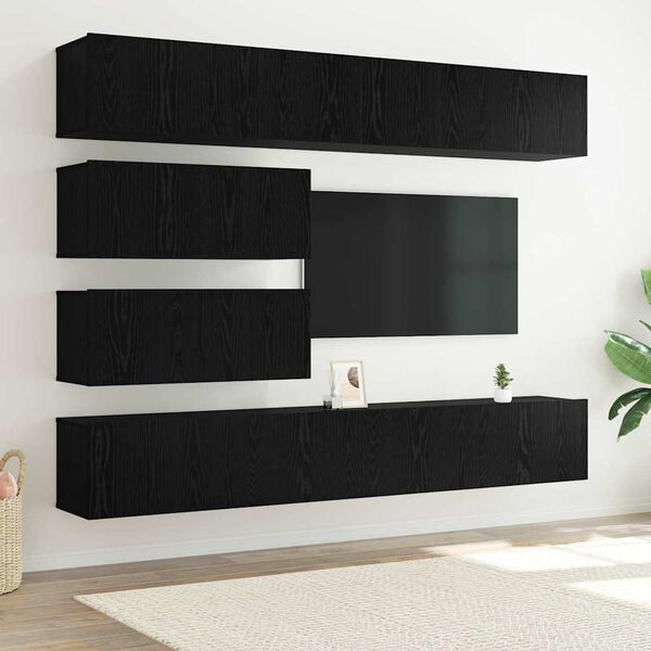 vidaXL Conjunto de mueble de TV 6 pcs Roble Negro Madera de ingenier&iacute;a