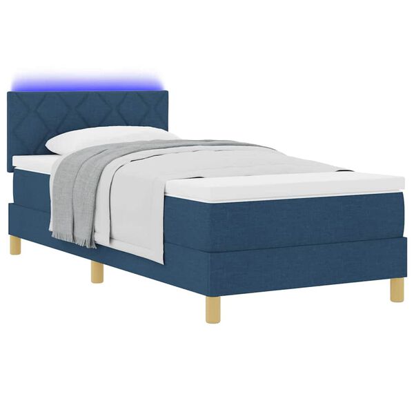 vidaXL Cama Box Spring LED con colch&oacute;n con LED Azul 90 x 200 cm tela