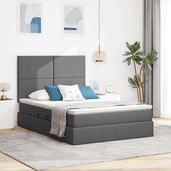 vidaXL Cama con almacenamiento y LED con LED Gris oscuro 140 x 190 cm