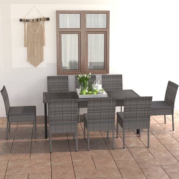 vidaXL Juego de comedor para jardín 9 piezas ratán sintético gris